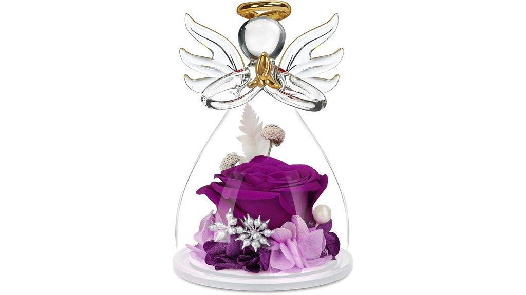 glass angel with preserved roses