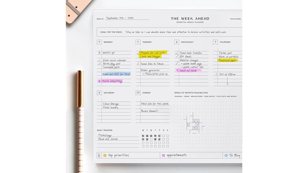 motivational weekly planning tool