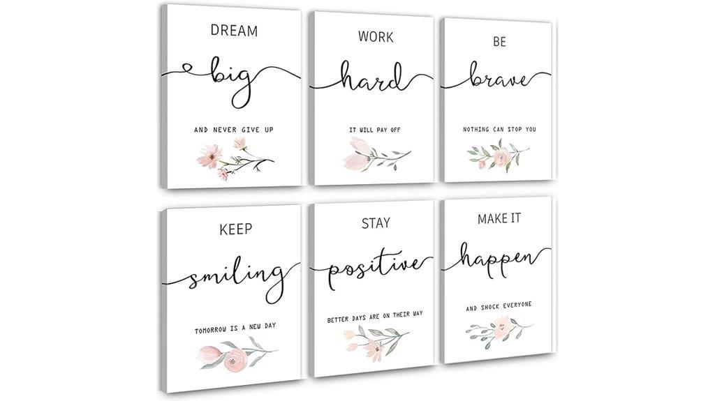 six framed inspirational canvases