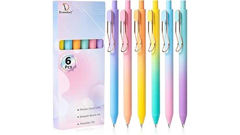 six retractable black gel pens