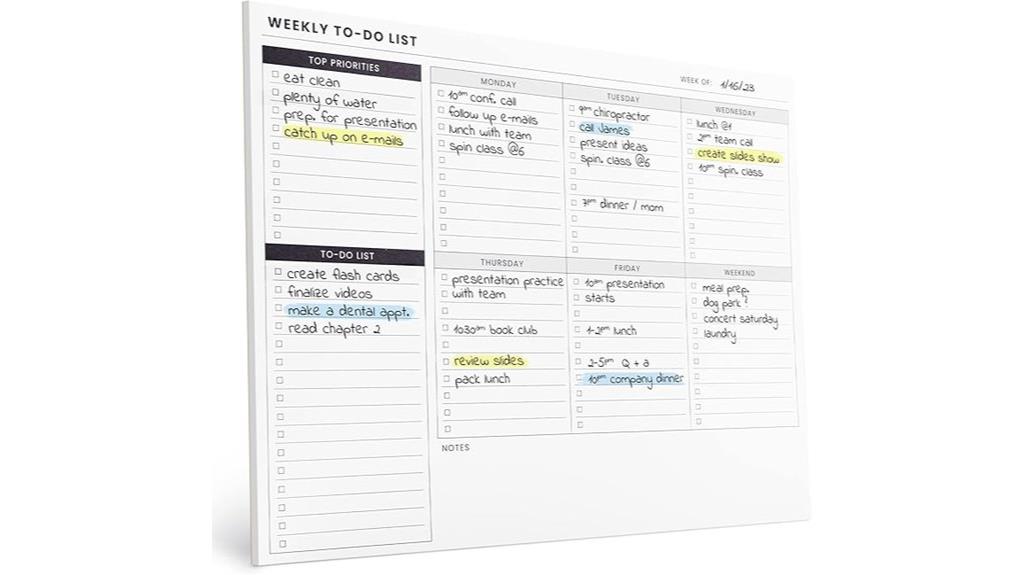 weekly task organizing pad